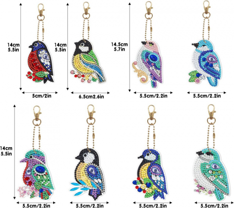 Set 8 Brelocuri, Diamond Painting 5D, Model Pasari, Kit Creativ cu Mozaic Stralucitor [2]