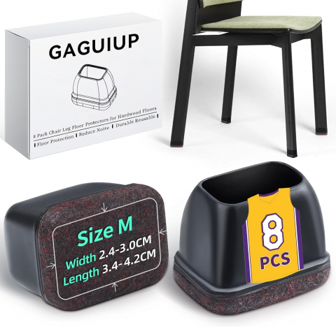Casă, Grădină & Bricolaj - Set 8 Protecții pentru Picioarele Scaunelor GAGUIUP, Cu Capace de Fibră de Fetru pentru Mobilă, Picioare Dreptunghiulare, Culoare Neagră, 3MF5