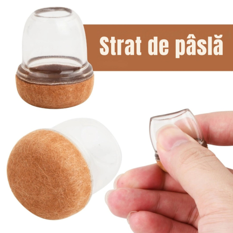 Set 8 Protectii Picioare Scaun, Diametru 14-19 mm, cu Pasla, Protectie parchet, anti zgomot, pentru 2 scaune [4]