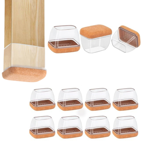 Decorațiuni Casă & Textile - Set 8 Protectii picioare scaun, Dreptunghi 28-34 x 18-21 mm, Elastice, cu Pasla, capace transparente anti-zgariere pentru parchet