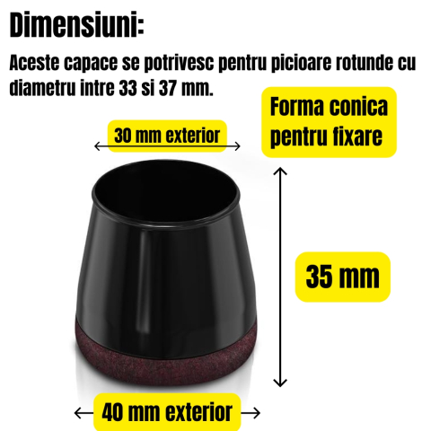 Protectii picioare scaun Ø33-37 mm silicon negru cu pasla pentru parchet [1]