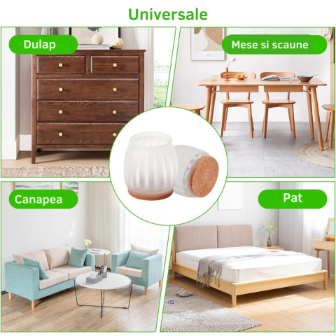 Set 8 protectii picioare scaun Ø35-38 mm silicon transparent cu pasla pentru parchet [7]