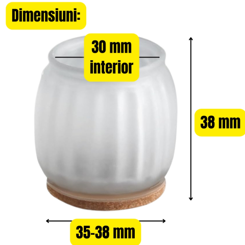 Set 8 protectii picioare scaun Ø35-38 mm silicon transparent cu pasla pentru parchet [1]