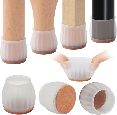 Decorațiuni Casă & Textile - Set 8 protectii picioare scaun Ø35-38 mm silicon transparent cu pasla pentru parchet