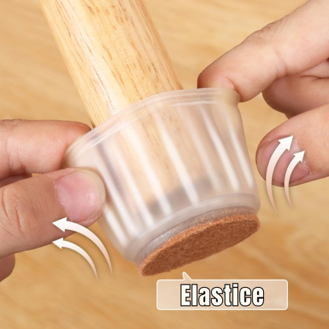 Set 8 protectii picioare scaun Ø35-38 mm silicon transparent cu pasla pentru parchet [4]