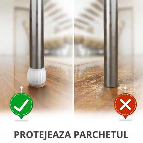 Set 8 protectii picioare scaun Ø35-38 mm silicon transparent cu pasla pentru parchet [3]