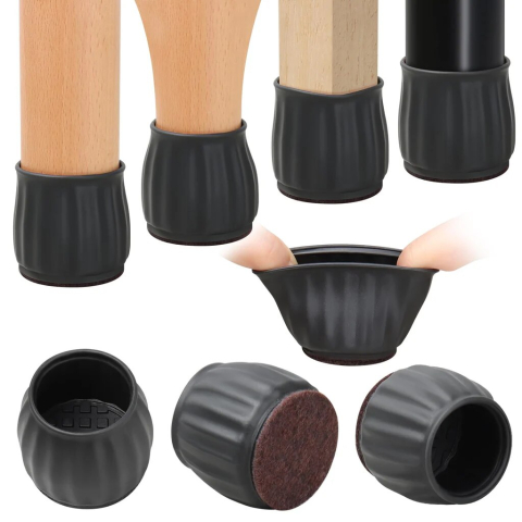 Decorațiuni Casă & Textile - Protectii picioare scaun Ø28-32 mm silicon negru cu pasla pentru parchet