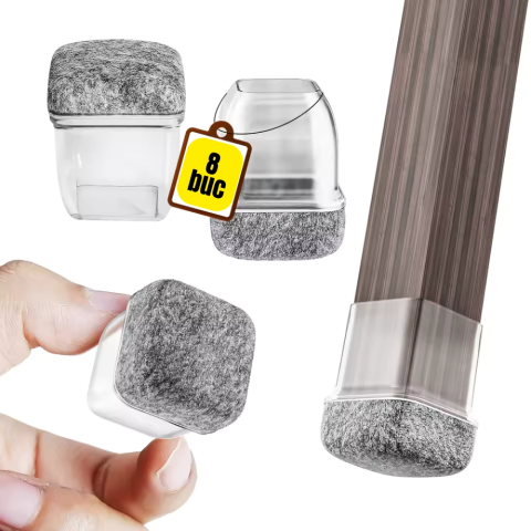 Set 8 Protectii picioare scaun, Patrate 23-28mm cu Pasla, capace transparente anti-zgariere pentru parchet [4]