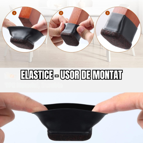 Protectii picioare scaune dreptunghiulare 32x43 mm cu fetru negru anti zgariere parchet [4]
