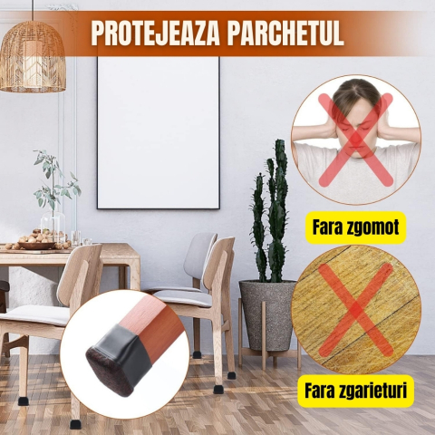 Protectii picioare scaune dreptunghiulare 32x43 mm cu fetru negru anti zgariere parchet [2]