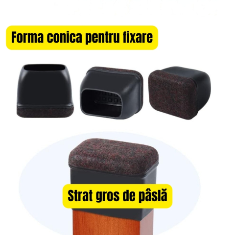 Protectii picioare scaune dreptunghiulare 32x43 mm cu fetru negru anti zgariere parchet [3]