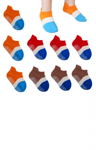 Îmbrăcăminte & Încălțăminte - Set 9 sosete anti-alunecare pentru copii mici, 1-3 ani, Poqobog, multicolor
