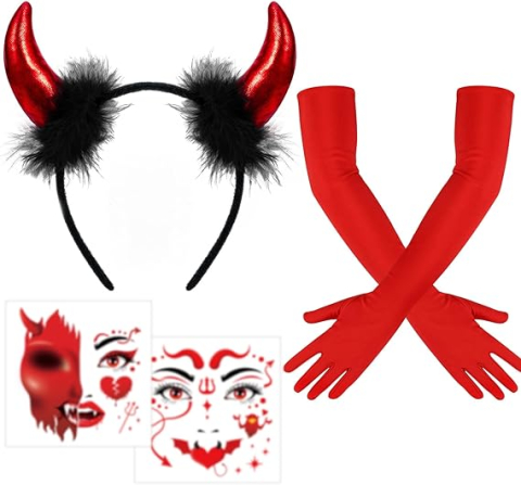 Costume Carnaval - set-accesorii-costum-diavolita-rosu-coarne-manusi-stickere