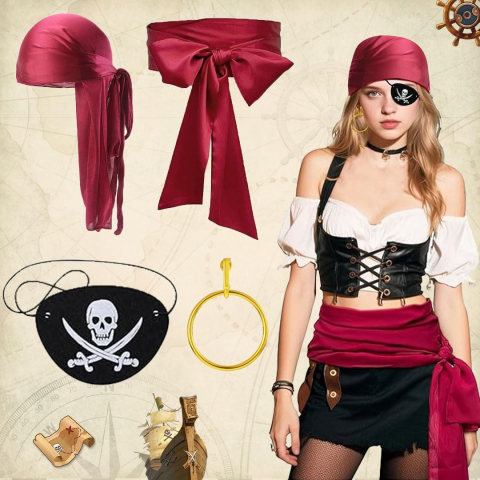 Costume Carnaval - Set accesorii costum pirat pentru femei cu 4 piese.