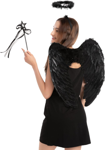 Set accesorii Inger Negru cu aripi, aureola si bagheta. [3]