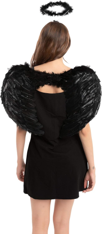 Set accesorii Inger Negru cu aripi, aureola si bagheta. [1]