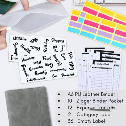 Set agenda planificator buget, A6, Cu Plicuri pentru numerar/Budget card/Writing paper, Gri [3]