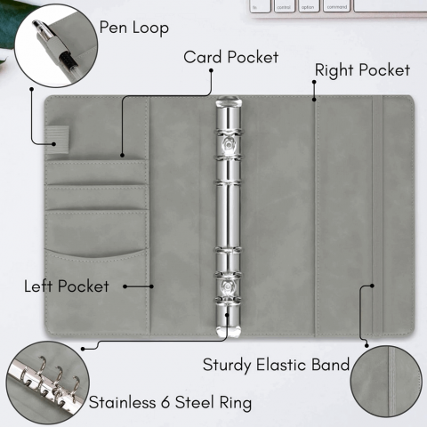 Set agenda planificator buget, A6, Cu Plicuri pentru numerar/Budget card/Writing paper, Gri [2]