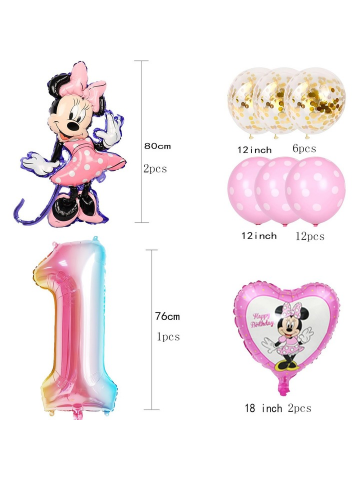Set baloane aniversare, petrecere copii Minnie Mouse, 23 piese, petrecere aniversare pentru 1 an [1]