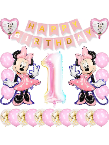 Casă, Grădină & Bricolaj - Set baloane aniversare, petrecere copii Minnie Mouse, 23 piese, petrecere aniversare pentru 1 an