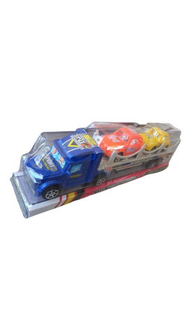 Jucării & Jocuri - Set camion trailer de jucarie pentru transport de masinute, cu 2 masini din plastic, Deluxe Super Truck, multicolor