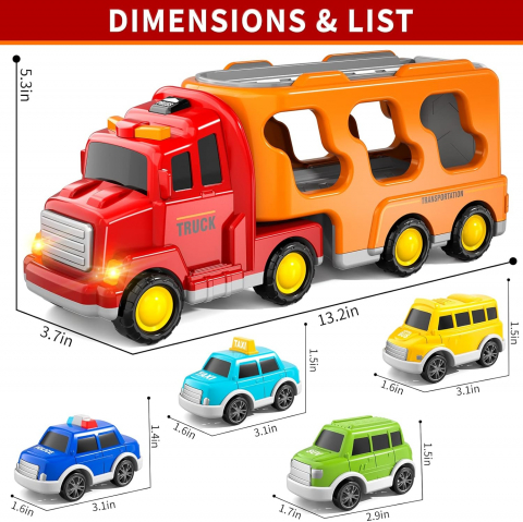Set Camion Transport și Mașinuțe KukuFun, Jucării pentru Copii, 5 în 1, cu Sunete și Lumină, pentru Băieți și Fete, 3-6 Ani [6]