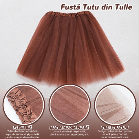 Set costum ren pentru femei cu bentita cu coarne, fusta tutu maro, sosete lungi si stickere decorative pentru fata. [2]