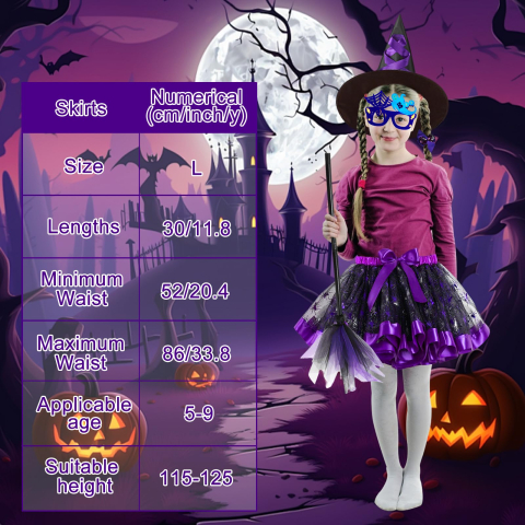 Set vrajitoare pentru fete cu fusta tutu, palarie, matura si ochelari Glow. [2]