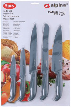 Casă, Grădină & Bricolaj - Set cutite de bucatarie, Alpina, 5 bucati, Gri