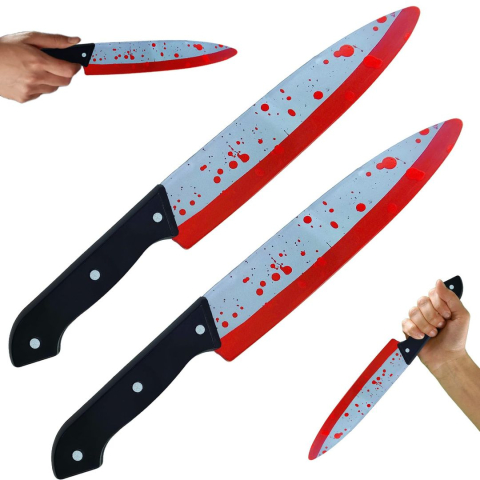 Costume Carnaval - Set cutite false Halloween cu efect de sange din plastic 30 cm recuzita cosplay