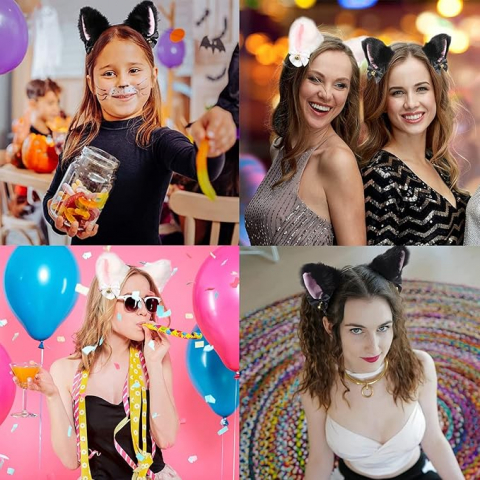 Set de 2 Benzi de Păr cu Urechi de Pisică și Vulpe, cu Clopoței și Fundițe, Accesorii Cosplay pentru Copii și Adulți, Petreceri și Halloween, D5L7 [4]