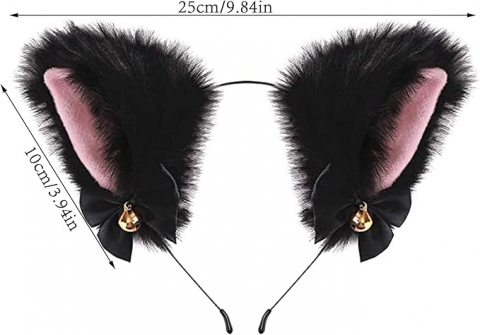 Set de 2 Benzi de Păr cu Urechi de Pisică și Vulpe, cu Clopoței și Fundițe, Accesorii Cosplay pentru Copii și Adulți, Petreceri și Halloween, D5L7 [1]