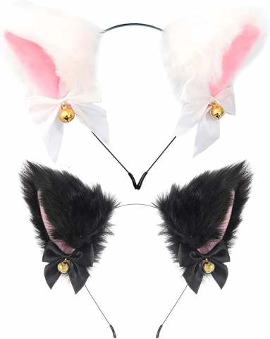 Genți și Accesorii Femei - Set de 2 Benzi de Păr cu Urechi de Pisică și Vulpe, cu Clopoței și Fundițe, Accesorii Cosplay pentru Copii și Adulți, Petreceri și Halloween, D5L7