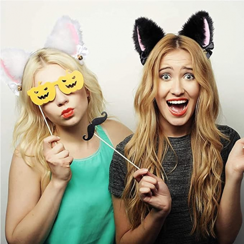 Set de 2 Benzi de Păr cu Urechi de Pisică și Vulpe, cu Clopoței și Fundițe, Accesorii Cosplay pentru Copii și Adulți, Petreceri și Halloween, D5L7 [3]