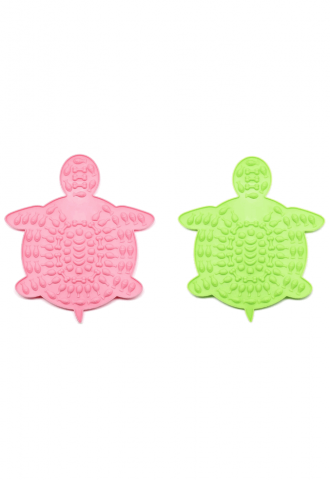 Set de 2 covorase pentru hranire animale de companie, plastic, roz/verde, 17 x 20 x 1 cm