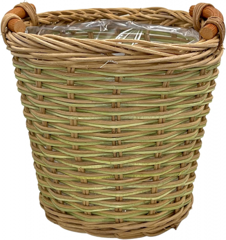 Set de 2 Ghivece MIJOMA din Ratan cu Inserție din Plastic și Mânere, 16.5 x 14 cm și 13 x 10.5 cm, Maro/Bej [3]