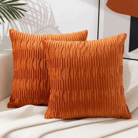 Decorațiuni Casă & Textile - Set de 2 huse de perna din catifea, MIULEE, decorative si moi, pentru living, canapea, dormitor, cu fermoar invizibil, 45 x 45 cm, orange, M7FN