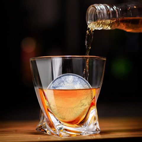 Set de 2 pahare pentru whisky, 2 forme penstru gheata si 2 suporturi, Lighten Life, sticla/plastic, transparent/albastru, 286 ml [3]