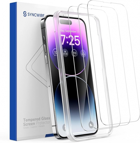 Folii Protecție Telefoane - Set de 3 bucati Folie de Protecție SYNCWIRE pentru iPhone 14 Pro, Sticlă Securizată 9H Rezistentă la Zgârieturi și Anti-Amprentă