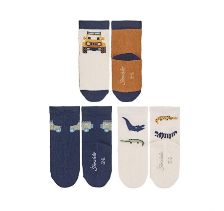 Accesorii copii - Set de 3 perechi de sosete, 85% bumbac, desene cu safari, Sterntaler, multicolor, marime 18