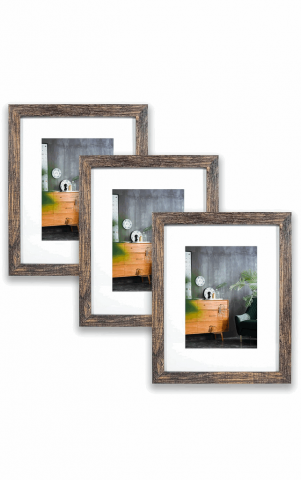 Casă, Grădină & Bricolaj - Set de 3 Rame Foto din MDF, maro rustic cu Panou de Sticlă, LOKCASA, 20x25 cm