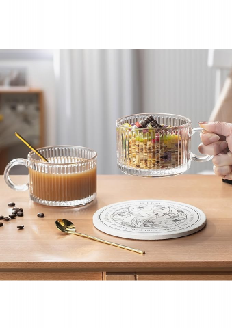 Set de 4 Cani de Cafea din Sticla cu Design Vintage - 400ml [3]