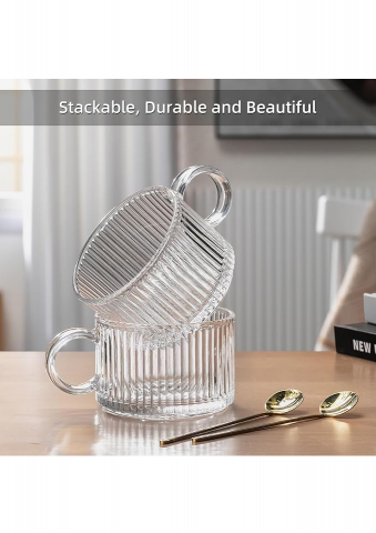 Set de 4 Cani de Cafea din Sticla cu Design Vintage - 400ml [1]