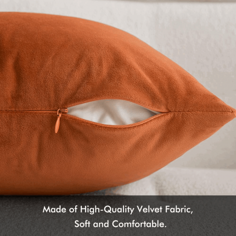 Set de 4 huse de perna din catifea MIULEE, decorative si moi, pentru living, canapea, dormitor, cu fermoar invizibil, 45 x 45 cm, orange/negru, YXT3 [2]