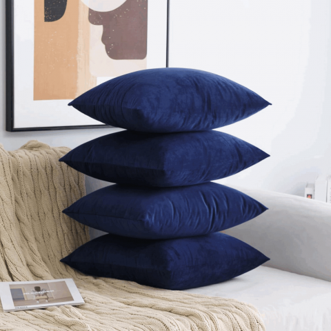 Set de 4 huse de perna din catifea MIULEE, decorative si moi, pentru living, canapea, dormitor, cu fermoar invizibil, 50 x 50 cm, albastru inchis, O2L5 [1]