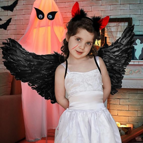 Set de 4 Piese cu Aripi de Înger, Cornițe de Diavol, Trident și Urechi de Elf, Negru, pentru Carnaval, Halloween, Herefun pentru Copii, HLBP [4]