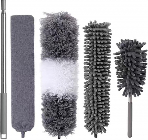 Casă, Grădină & Bricolaj - Set de 5 Perii Telescopice pentru Curățare VOOVAO, Microfibră Lavabilă, Braț Extensibil din Oțel Inoxidabil, Flexibilă și Rezistentă