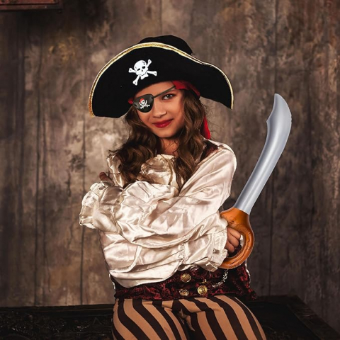 Set de 6 Accesorii de Pirat eVenis pentru Femei, Pachet Complet cu Pălărie, Sabie, Petic pentru Ochi, Bandană, Colier și Cercei, 13T3 [3]