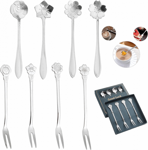 Set de 8 tacamuri pentru desert YITONGFU, otel inoxidabil, argintiu, 12,5-13,3 cm [2]