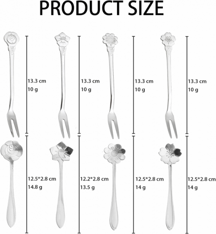 Set de 8 tacamuri pentru desert YITONGFU, otel inoxidabil, argintiu, 12,5-13,3 cm [5]